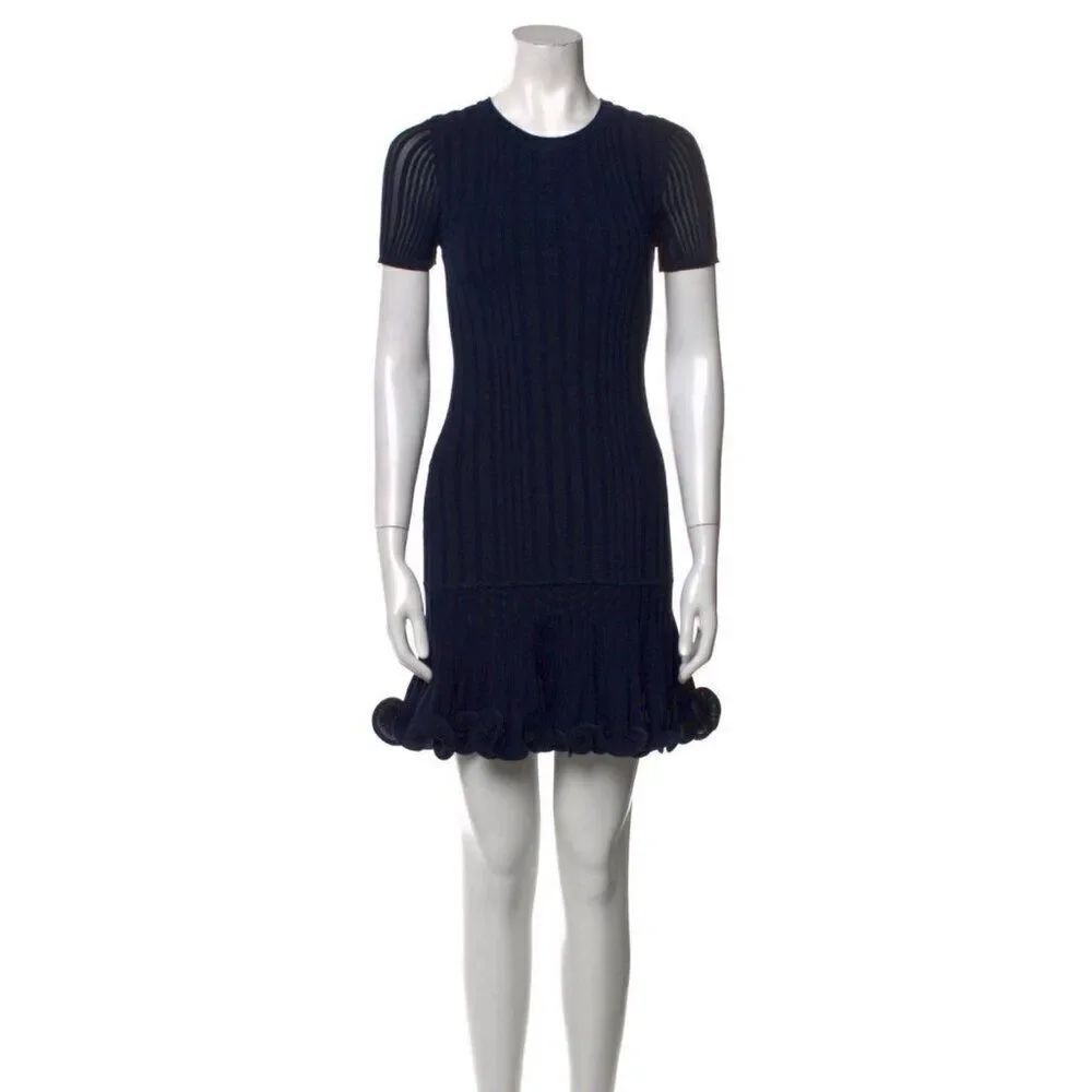 Milly New Authentic Solid Navy Blue Knit Short Sleeve Mini Dress P Xs $425